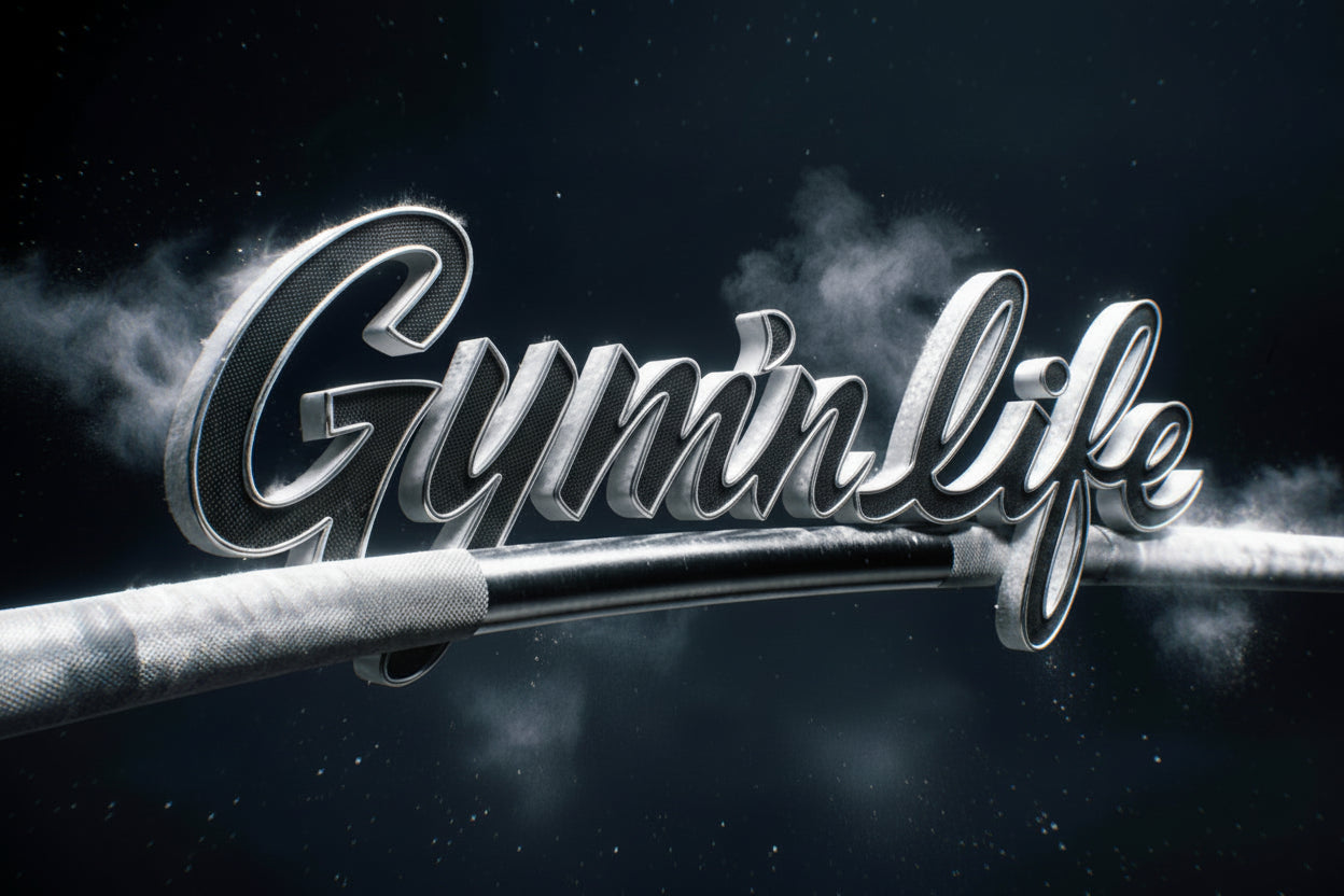 Metallic 'Gymnlife' logo on a dark background with smoke effect